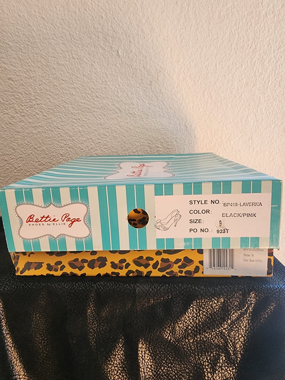 Bettie Page By Ellie Pink & Black Lace Peep-Toe Slingback Heels - Picture 2 of 6